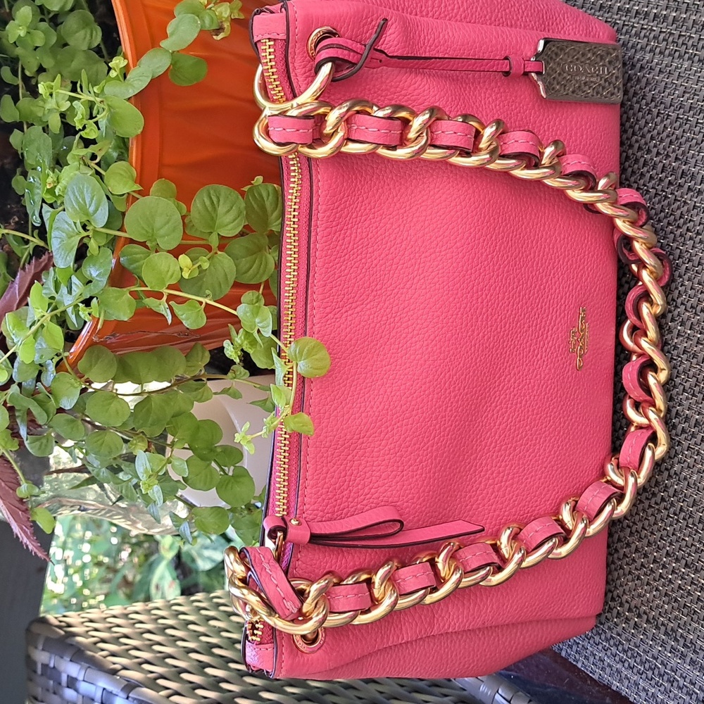 NEW Coach Mia Pink Pebble Leather with Gold Chain Shoulder Bag NEW w Tags - Picture 7 of 14